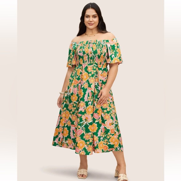BloomChic Plus Size 2XL Floral Shirred Off Shoulder Flutter Sleeve Dress us18-20 - Picture 7 of 8